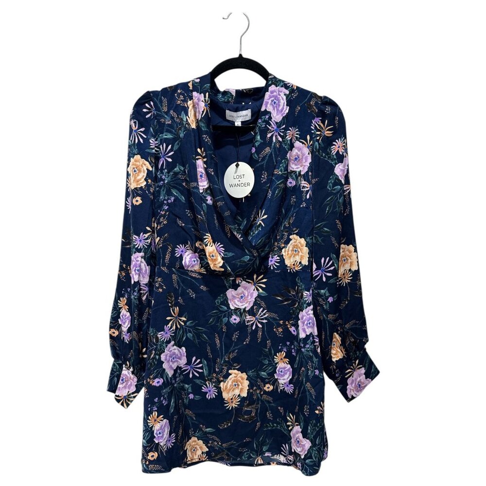 LOST + WANDER Women's Floral Blue Dress SMALL